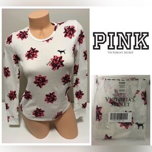 🆕VICTORIA’S SECRET PINK - XS - NWT - HOLIDAY BOW COZY WAFFLE SLEEP SHIRT
